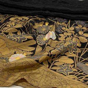 Abstract Floral With Black Center Silk Long Scarf